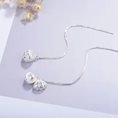 ピアス シルバー 貝 パール チェーンピアス シンプル エレガント 二次会