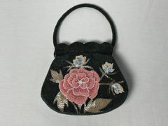 牡丹柄 ビーズ刺繍 ハンドバッグ
