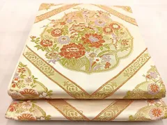 平和屋着物◎六通柄袋帯　唐織　菱天井花文　金糸　正絹　逸品　BAAU8845yc