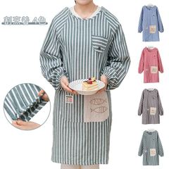  レディース ロング スモック エプロン レディース かぶり おしゃれ 介護士 割烹着 90丈 かわいい 学校 リブ袖 無地 ストライプ チェック ルームウェア 母の日 保育士 かっぽう着 給食 シン#dzdx9795
