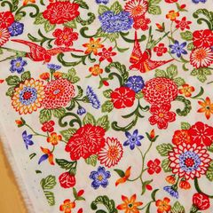 約110×50cm　紅型風 和柄 花鳥風月 ブロード生地  AP52109-1A オフホワイト　生地 布地 布 ハンドメイド