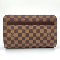 LOUIS VUITTON ダミエ サンルイ ダミエエベヌ セカンドバッグ レザー×PVC ブラウン クラッチバッグ ゴールド N51993