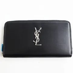 未使用品●サンローランパリ INN529899 レザー ロゴ金具 ラージラウンドウォレット/オーガナイザー ブラック×シルバー イタリア製 メンズのサムネイル