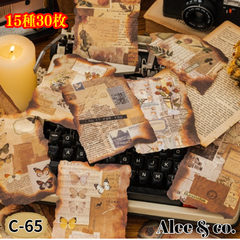 C-64★思い出　蝶　ダメージ加工　燃え跡　バーントフラグメント　Burnt Fragment collage　design paper 紙もの　メモ　デザインペーパー　安い　通販　　メモ　便箋　コラージュ素材　おすすめ　英字　海外　アンティーク　15種30枚