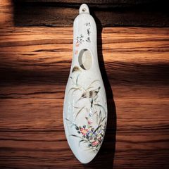中国現地買入 一輪挿し [草花鳥] 壁掛け 中国雑貨 花瓶 フラワーベース 色絵 陶磁器 陶器 骨董品 アンティーク