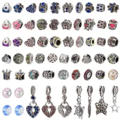 【特価セール】ヨーロピアン スタイル ビーズ 大穴ビーズ 約60個セット 動物 チャーム ラインストーン ガラスビーズ Elite ブレスレット ネックレス ジュエリー用 PandaHall 合金 混合色 10~27x5~14x8~11mm