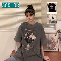 レディース Tシャツ 即購入OK 半袖 トップスビッグシルエットクルーネックロゴプリントカジュアル星カットソーラフ hyxz83