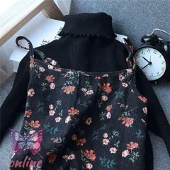 ワンピース コーデュロイキャミソールワンピース レディース 花柄 ロング インナー 重ね着 レイヤード キャミ Aライン ゆったり おしゃれ 体型カバー 秋 冬