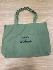 MAN WOMAN コットン ショッピングバッグ カーキ 中サイズ