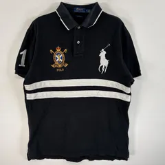 古着 ポロ・ラルフローレン POLO RALPH LAUREN 鹿の子 半袖 ポロシャツ ビッグポニー 刺繍デザイン ボーダー M  ブラック ツートン メンズ