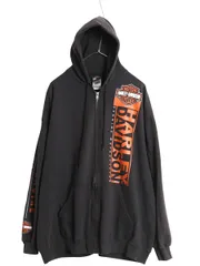 【お得なクーポン配布中!】 ハーレー ダビッドソン 3面 プリント フルジップ スウェット フード パーカー メンズ XXL 古着 トレーナー イラスト 大きいサイズ ブラック