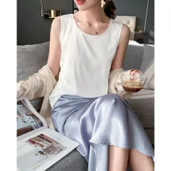 ☆ ホワイト ☆ M ☆ タンクトップ レディース pkrwd17 タンクトップ レディース インナー キャミソール トップス ノースリーブ シルク シャツ きれいめ おしゃれ 大人カジュアル シルクサテン 通勤 シンプル 無地 オフィス かわいい 婦人服