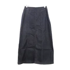 コムサイズム COMME CA ISM ロングスカート 台形 デニム調 サイドファスナー スリットコットン 無地 M 黒 ブラック グレー ボトムス /PI