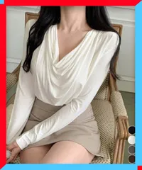 新品 ドレープネックTシャツ 長袖トップス春秋 きれいめTシャツ黒 着やせトップス上品 おしゃれ秋服着回し