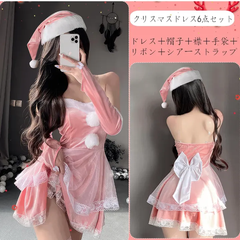 【新品】可愛い帽子付サンタ♥セクシードレス　メリ―クリスマス　Christmas　ワンピース　聖夜　イベント　撮影会　コスチューム　リボン可愛い　誘惑　ルームウェア　ふわふわ　ＳＮＳ　バニーガール風　プレゼント　ランジェリー　バレンタイン　ピンク