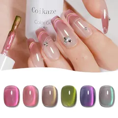 Coikaze マグネットジェル マグネットネイル ジェル バイカラー 6色セット ジェルネイル マグネット付き ギャラクシー キャッツアイジェル くすみカラー カラージェル 猫目 UV・LED対応 (超繊細シルクマグネットジェル) 1