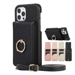 リング付き iPhone15 スマホケース ショルダータイプ 韓国 FASY iPhone アイフォン アイホン 15 ショルダーケース カード入れ 斜めかけ 肩掛け スタンド ショルダーストラップ iPhone15ケース iPhone 15 携帯ケース 