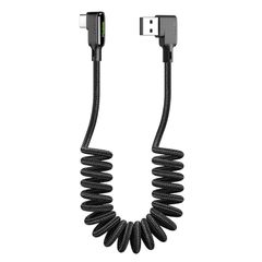 Mcdodo L字型 カールタイプC 1.8m USB 両面挿せ ケーブル 90度曲げ LEDライト付き 3A急速充電 QC 4.0 USB Type - C to USB - A 2.0 高速データ転送 コイル状 高耐久 断線防止 ナイロン編み 格納式ポ 0