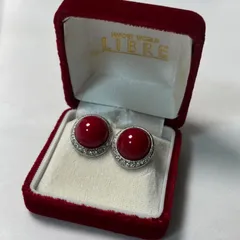 【送料無料】イヤリング/アクセサリー/レッド×シルバー/赤/サンゴ風/珊瑚風/ストーン/中古品/箱付き