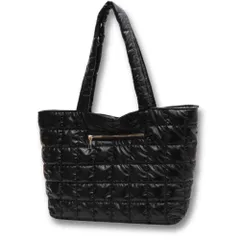 [ALVEIN] トートバッグ マザーズバッグ 肩掛け キルティング メタリック 大容量 マグネット 大きめ 軽量 通勤 通学 シンプル (ブラック) [ブラック]