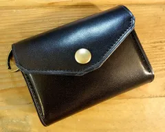 ◆リングミニウォレット◆高品質国産本牛革キップレザー ブラック 立体成型 カスタムオーダー(リング、ホック、アイレット) コンパクトウォレット 財布 黒