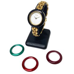 グッチ チェンジベゼル 4色 11/12.2 腕時計 GP クオーツ レディース ウォッチ 白文字盤 GUCCI ブランド 【中古】