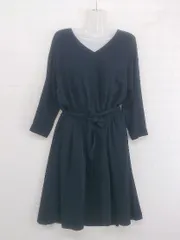 ◇ ◎ NATURAL BEAUTY BASIC Vネック 長袖 膝下丈 ワンピース サイズM ネイビー レディース E  【1303140001050】