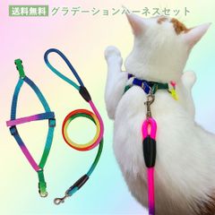 グラデーションハーネスセット　犬具　猫ハーネス　ペット用リード付ハーネス 胴輪 ロープリード　カラフル　レインボーカラー　お買い得　プチプラ　PAS0020