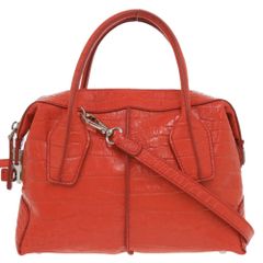 美品 トッズ 2WAY クロコ型押しレザー レッド ハンドバッグ 赤 0628 TOD’S