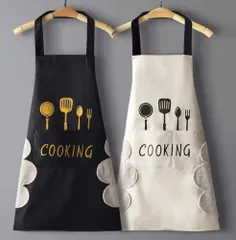 エプロン おしゃれ 防水 耐油性 キッチン 2枚セット 便利 収納 作業着 夏用 薄手 料理 黒白黒白P_3