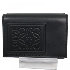 ロエベ 三つ折り財布 レディース トライフォールド コンパクトウォレット スモール アナグラム LOEWE C565TR2X04 レザー    ブラック 黒 シルバー金具【中古品】