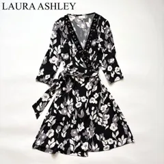 LAURA ASHLEY ローラアシュレイ ラップワンピース ドレス 花柄 ビジュー リボン モード カシュクール フラワー 総柄