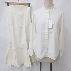 ユニクロ UNIQLO ✕ COMPTOIR DES COTONNIERS ジュノア JUNOAH シャツ スカート 2枚セット 長袖 比翼仕立て マーメイド ロング丈 レースアップリボン 白 クリーム S 