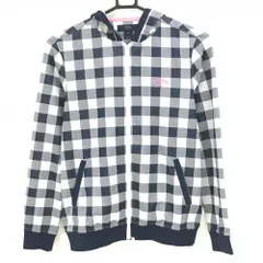 【超美品】キャロウェイ ジップパーカー ネイビー×白 ギンガムチェック ロゴ刺しゅう レディース M ゴルフウェア Callaway