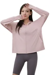 [MORE AUNI] ラッシュガード レディース UVカット UPF50+ パーカー 長袖 ミドル丈 トップス ジップアップ サマーパーカー フード つば付き 日焼け対策 接触冷感 軽量 速乾 通気性 体型カバー 紫外線 [ピンク / J20033] [M]