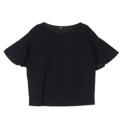M UNIQLO(ユニクロ) 黒 Vネック フリル 袖 ブラウス Tシャツ