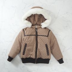 ◎セリーヌ CELINE マカダム柄 ラビットファー付 ダウンジャケット 110