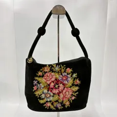 ★M25 FEILLER フェイラー ミニ ハンドバッグ ブラック 花柄 綿100% シェニール織 ファスナータイプ 内側チャック収納あり コンパクト ロゴチャーム付き ブラック レディース バッグ 鞄