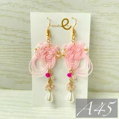 【A45】羽衣 -ストロベリーマカロン- ハンドメイド 水引 ピアス イヤリング