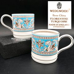 MZ640) WEDGWOOD Florentine Turquoise マグカップ ペア 黒壷 現状品