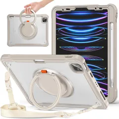 【数量限定】Pro11 第4 iPad 3 iPad 2 ペン収納 1 360°回転持ち手 世代 肩掛け カバー ケース 2022 ショルダーストラップ付き Air5 ハードPC 2020/ +シリコン Air4 リングスタンド /iPad 耐衝撃 2025/