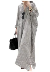 長袖 ロング レディース シャツワンピース ストライプ ショコラ] 夏 [リリー chocolate] 秋 [Lilly