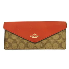 COACH コーチ シグネチャー 長財布 ロングウォレット 総柄 ベージュ オレンジ レディース 古着 中古 USED