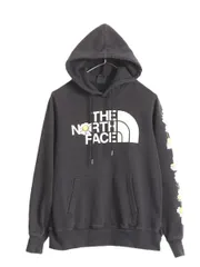 【お得なクーポン配布中!】 ノースフェイス プリント スウェット フード パーカー レディース S / 古着 The North Face プルオーバー 裏起毛 アウトドア 袖プリント 黒