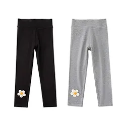 3/ グレー ブラック_120 [VIISEN] キッズ スカッツ 子供服 女の子 レギンス 2枚セット 子供 スパッツ ズボン 10分丈 蝶結び チュール 可愛い 通園 通学 伸縮性 カジュアル 多色 春夏秋冬 100 110 120 130 140 (3/