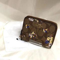COACH コーチ 花がら シグネチャー 二つ折り 財布 ラウンドファスナー
