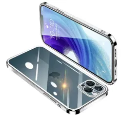 iPhone12 Pro Max ケース クリア アイフォン12ProMax カバー 透明 スマホケース 耐衝撃 軽量 メッキ加工 TPU 薄型 ストラップホール付き 滑り止め 落下防止（シルバー）
