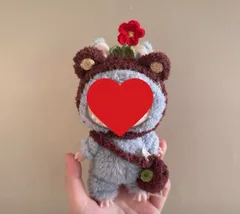 ぬいぐるみ服 17cm Labubu 人形服 ドール服 クマ耳フード オールインワン ぬいぐるみ用着せ替えセット ふわもこ素材 ショルダーバッグ付き ナチュラル可愛い labubu対応 ぬい撮り 男の子 女の子兼用 love-007