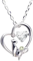 【在庫処分】レディース ネックレス ハート ネコ ダンシングストーン ジルコニア シルバー Ag950 誕生石 ペンダント 8月 ペリドット [未来天使] MIP1184WTWEB_PE ホワイト