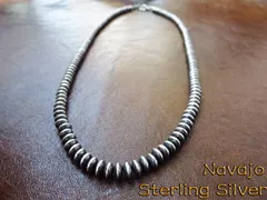 【Mサイズ】ナバホパール ビーズネックレス シルバー インディアンジュエリー,INCA nv-lon